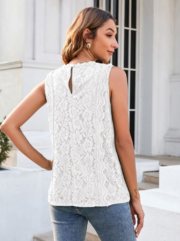 Lace Vest New Solid Color Hollow Lace Sexy Knitted Lace Top Shirt kakaclo   