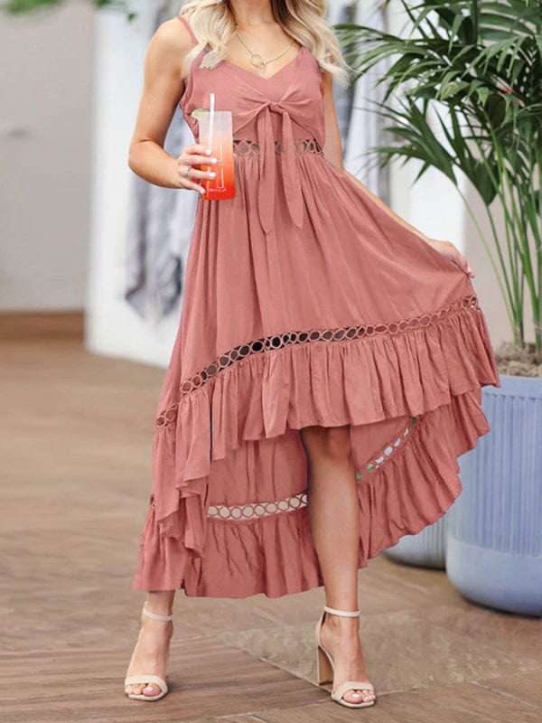 Women's Woven Sexy Irregular Mid Length Sling Dress  Pioneer Kitty Market Pink S 