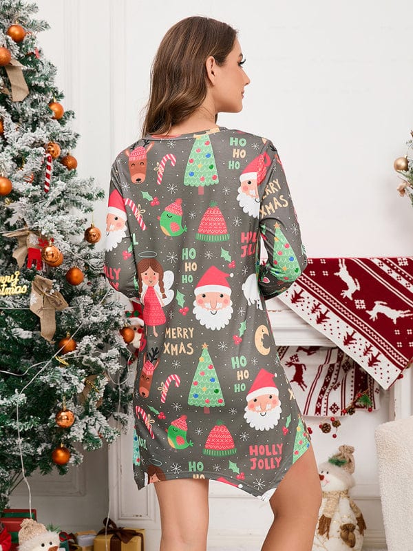 Women's Christmas Theme Print Pajama Mini Dress
